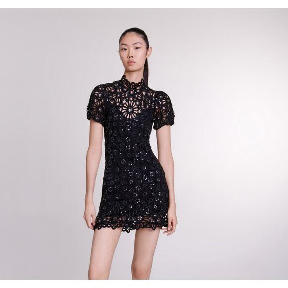 Maje Rozimette Crochet & Sequin Backless Dress Women’s Size FR 40 / US L - Picture 2 of 14